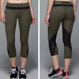 Lululemon Inspire Crop II Leggings Luxtreme in Dottie Dash Fatigue Green Black 4